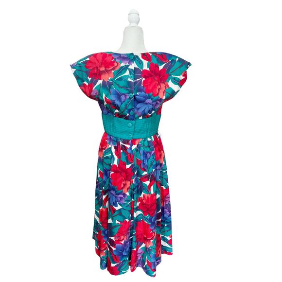Vintage Jackie Taub for Connections Floral Midi Dress 12 Union Made Blue Red - Picture 6 of 12